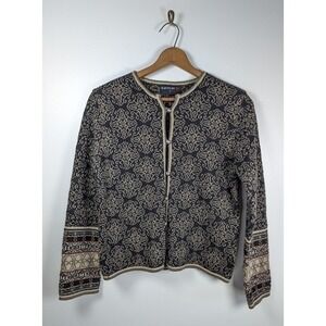 ICEWEAR Cardigan Sweater Womens Large 100% New Wool Nordic Fair Isle Button
